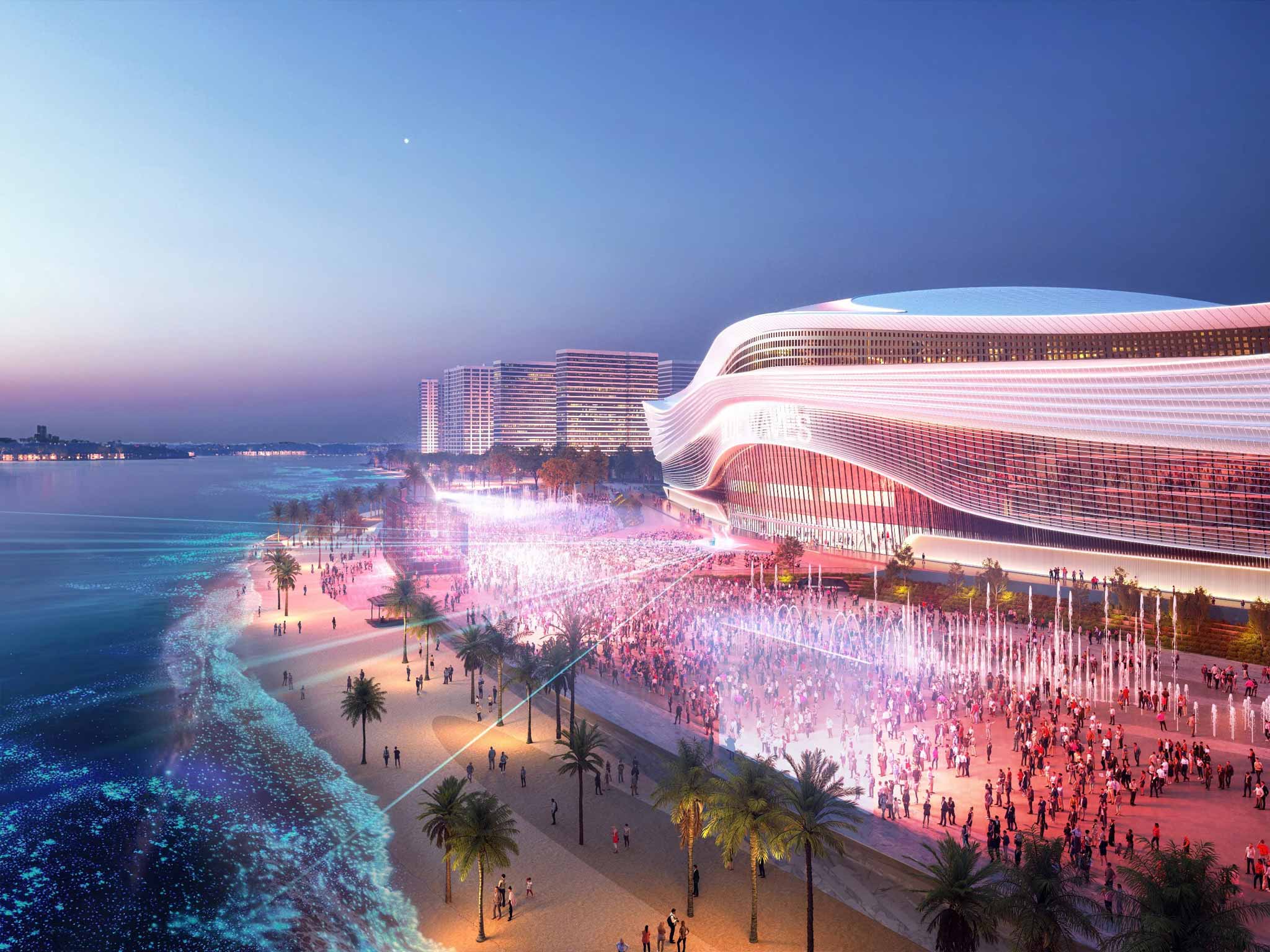 Điểm nhấn của phân khu A là Nhà hát Sóng Xanh (Blue Waves Theatre) do Gensler thiết kế, quy mô 7ha với khán phòng 5.000 chỗ và quảng trường chứa đến 60.000 người, gấp đôi Nhà hát Hòa Bình (2.000 - 2.300 chỗ) và vượt xa Nhà hát Lớn Hà Nội (~870 chỗ).